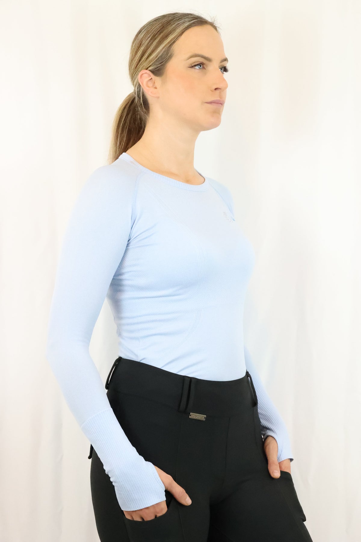 EQUEENE Long Sleeve Seamless Riding Top - Baby Blue