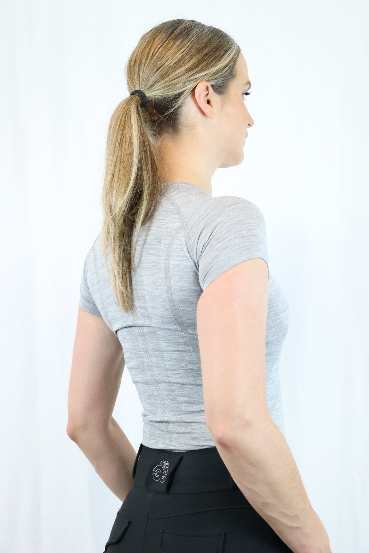 EQUEENE Short Sleeve Seamless Riding Top - Slate Grey