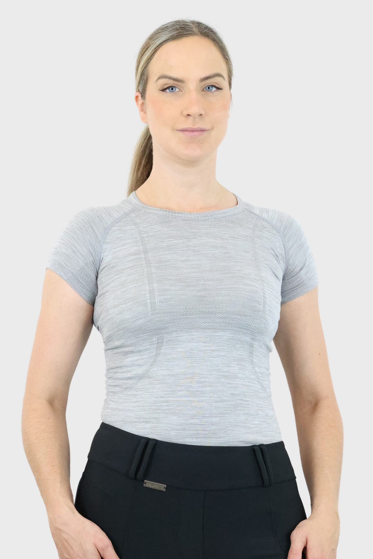 EQUEENE Short Sleeve Seamless Riding Top - Slate Grey