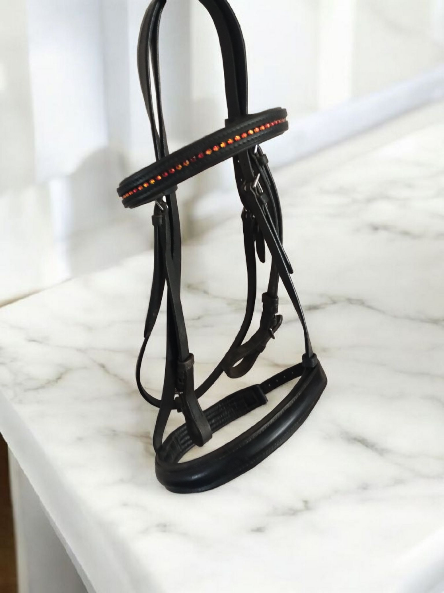 Pink Equine Black leather Bridle.