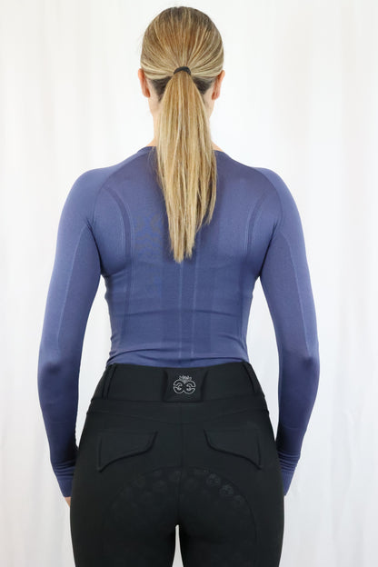 Long Sleeve Seamless Riding Top - Steel Blue