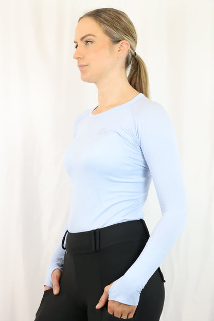 EQUEENE Long Sleeve Seamless Riding Top - Baby Blue