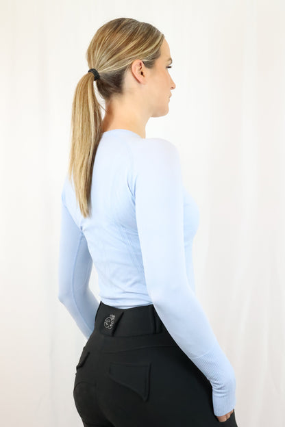 EQUEENE Long Sleeve Seamless Riding Top - Baby Blue