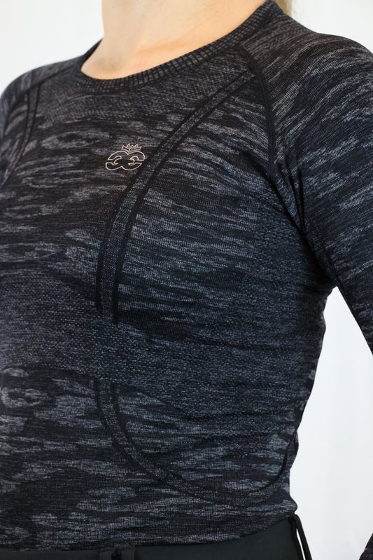 Long Sleeve Seamless Riding Top - Camo Black