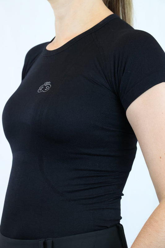 EQUEENE Short Sleeve Seamless Riding Top - Black