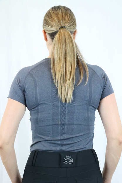 EQUEENE Short Sleeve Seamless Riding Top - Charcoal