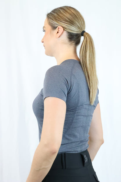 EQUEENE Short Sleeve Seamless Riding Top - Charcoal
