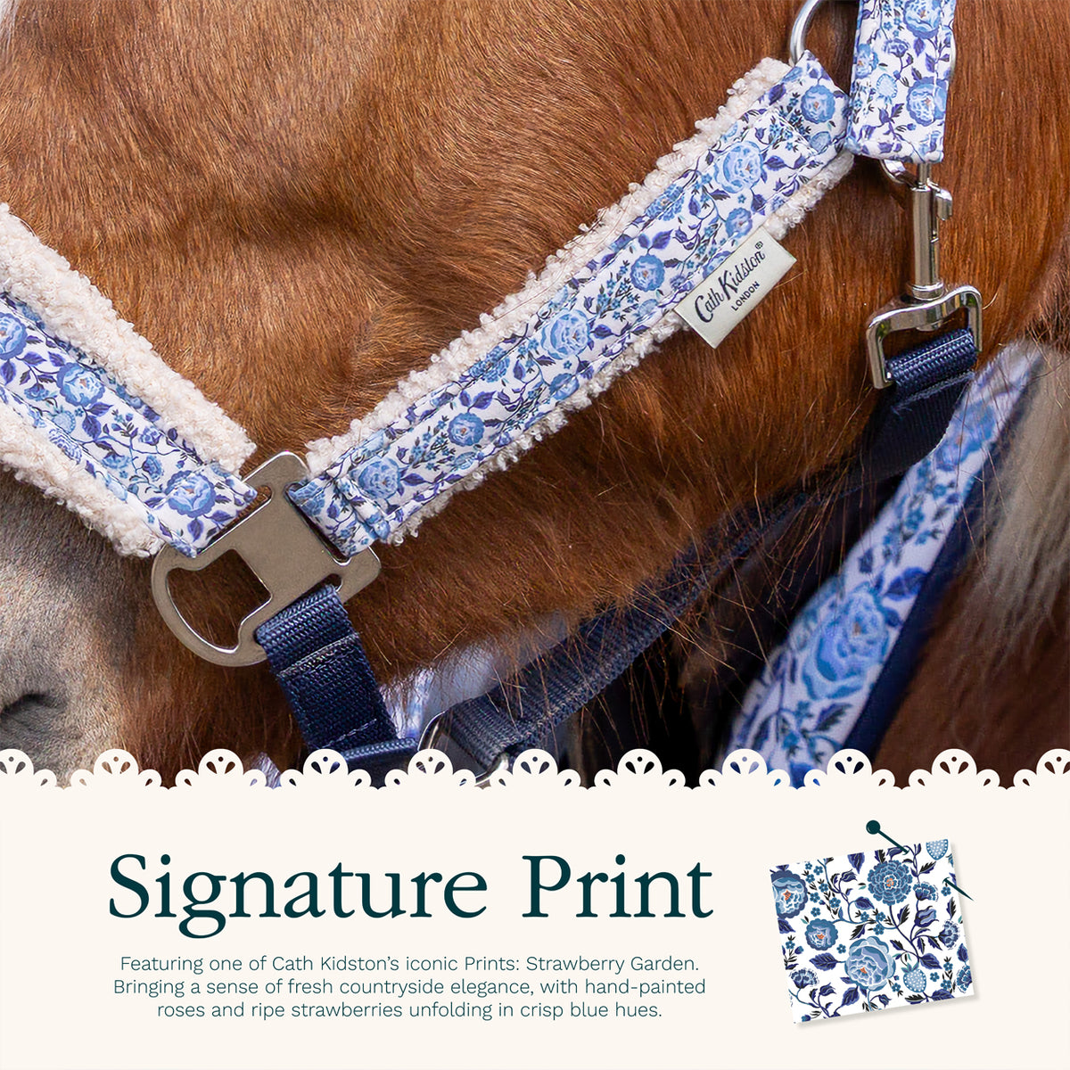 Cath Kidston "Blue Strawberry" Headcollar & Rope Set