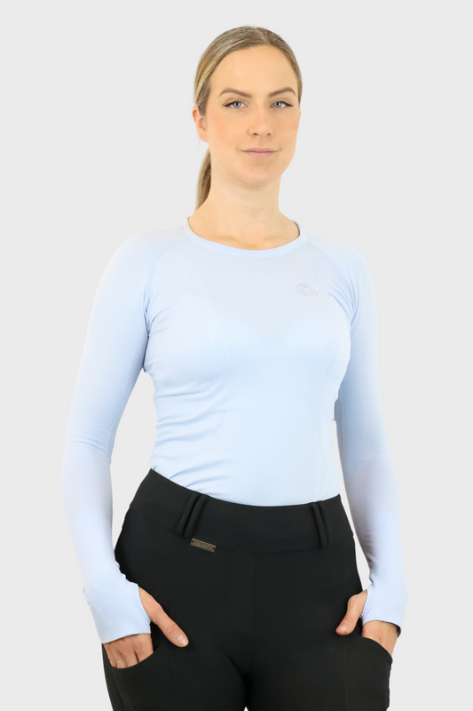 EQUEENE Long Sleeve Seamless Riding Top - Baby Blue