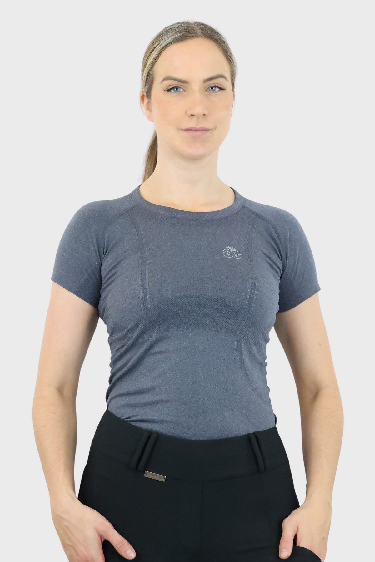 EQUEENE Short Sleeve Seamless Riding Top - Charcoal