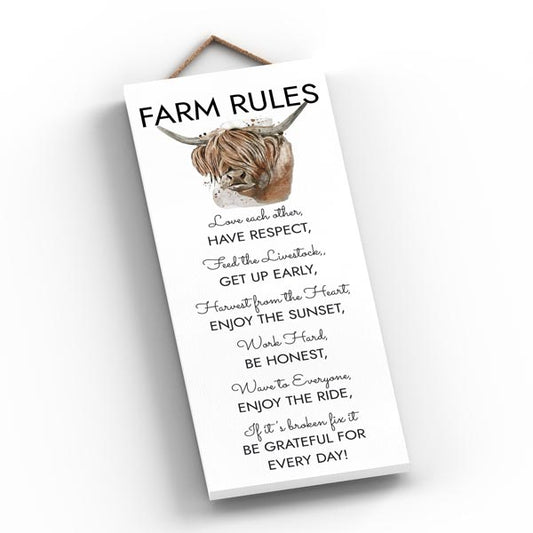 Elico Wooden Plaque- Farm Rules