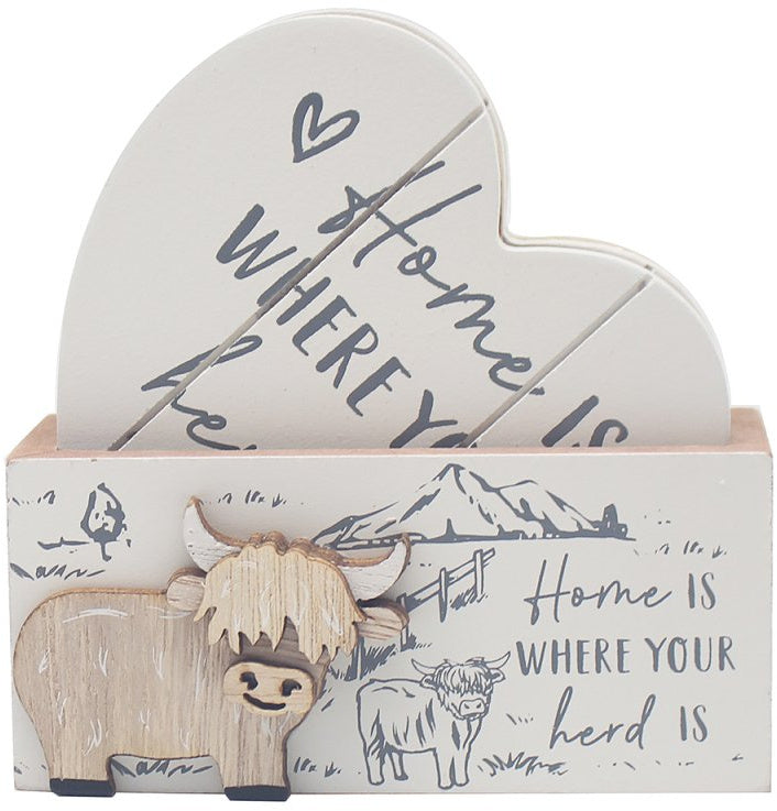 Highland Cow (Heart) Coasters
