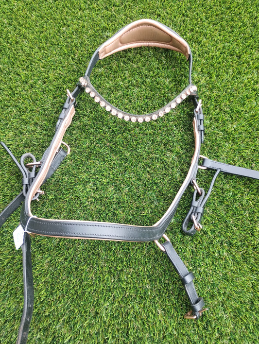 Pony Size Black/ Rose Gold Micklem Bridle